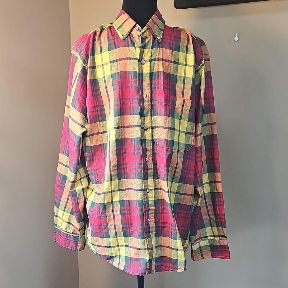 Sears Roebuck Vintage Vibrant Plaid Button-Down Shirt for Men